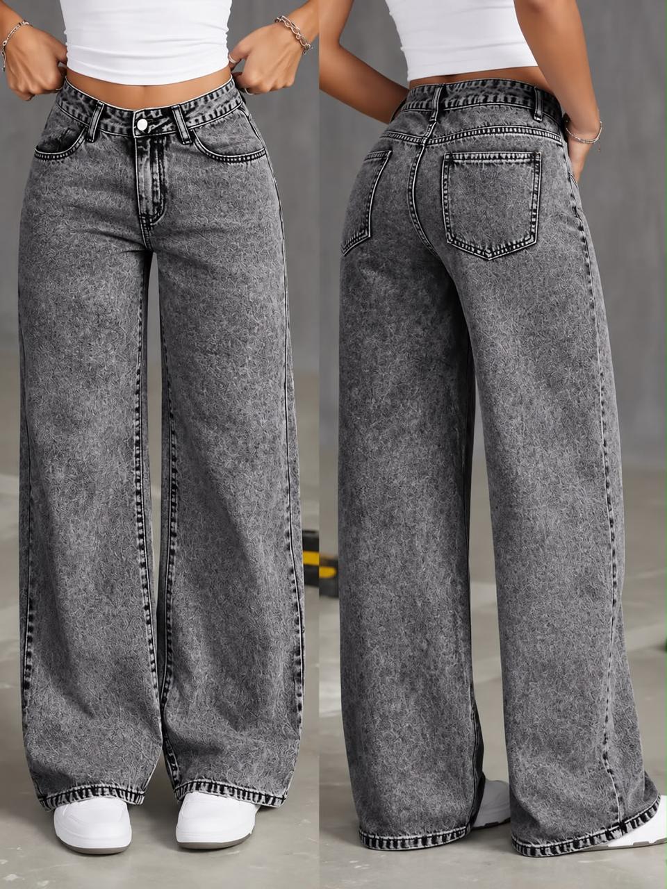 Women's high-waist wide-leg jeans in gray