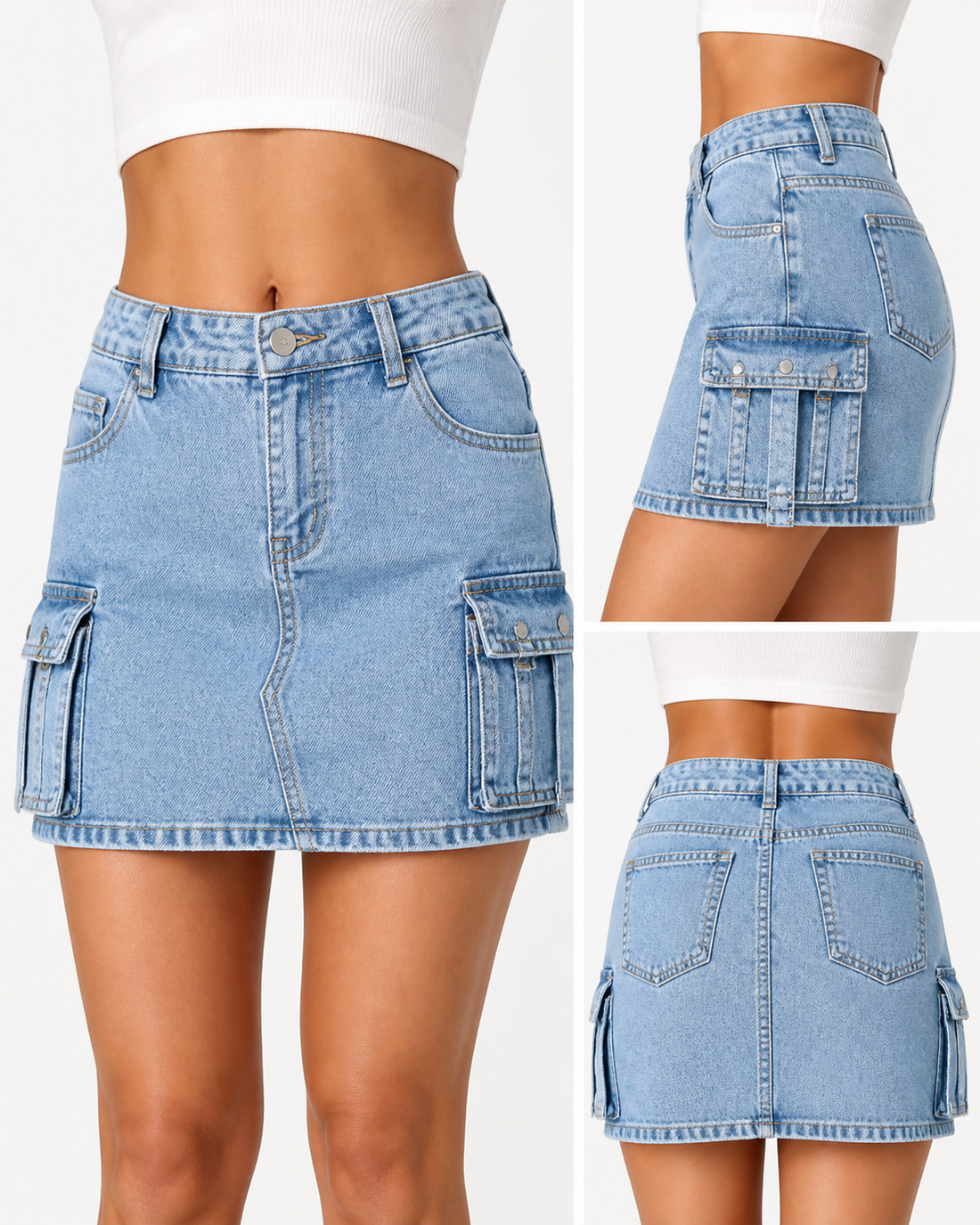 Blue denim cargo mini skirt