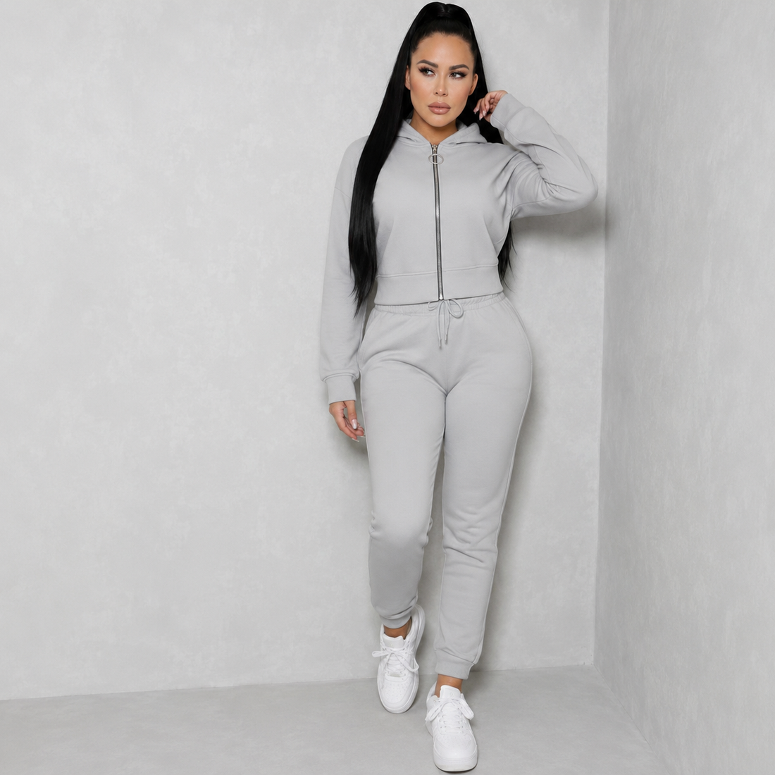 2-Piece Fleece Tracksuit Set — Zip Hoodie & Jogger Pants