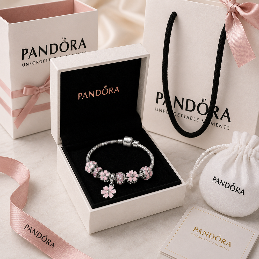 Pink Flower Charm Bracelet