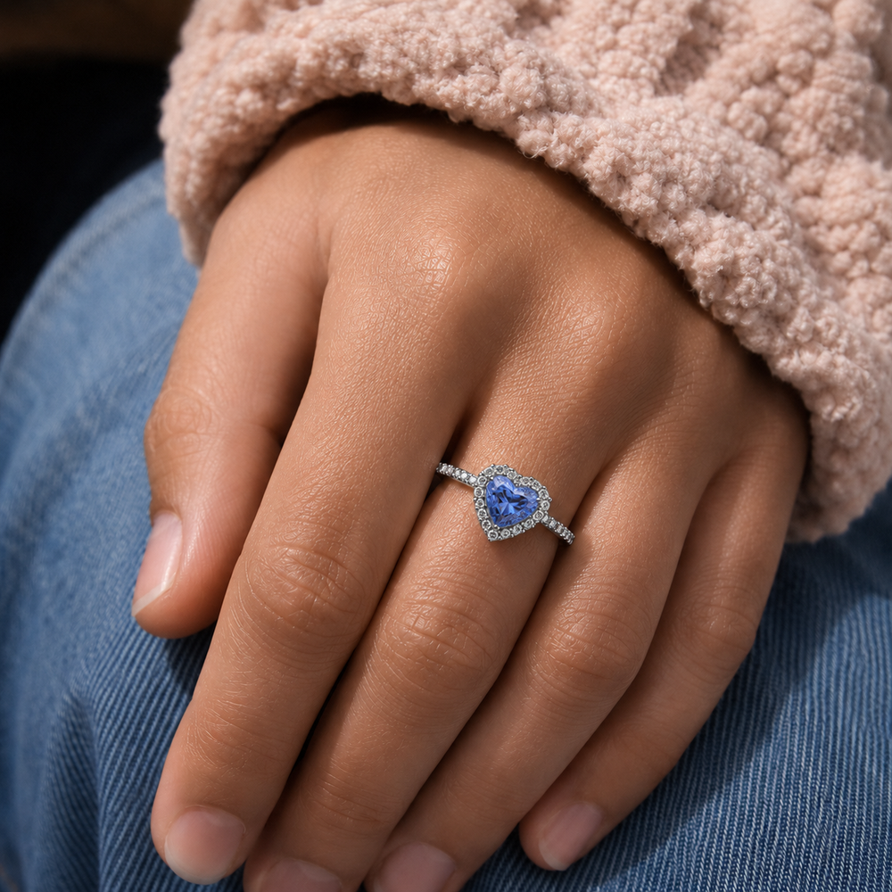 Blue Sparkling Heart Ring