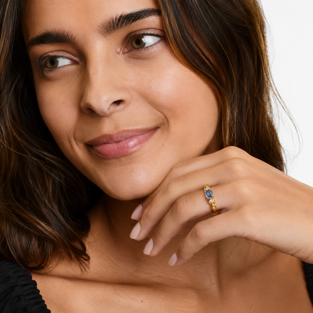 Blue Triple Stone Gold Ring