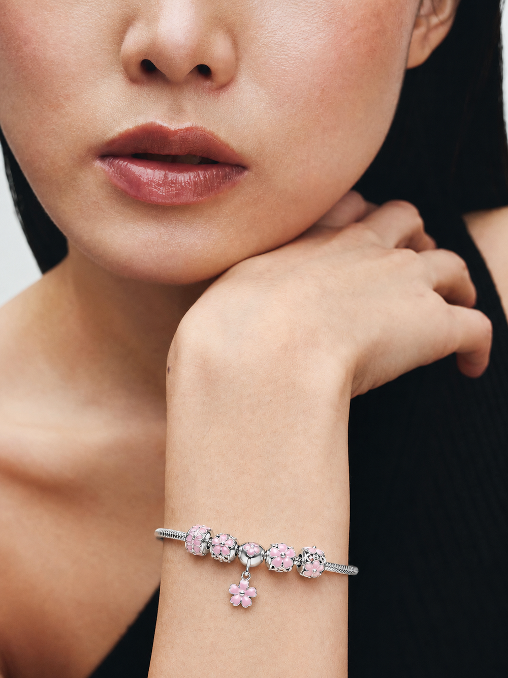 Pink Flower Charm Bracelet