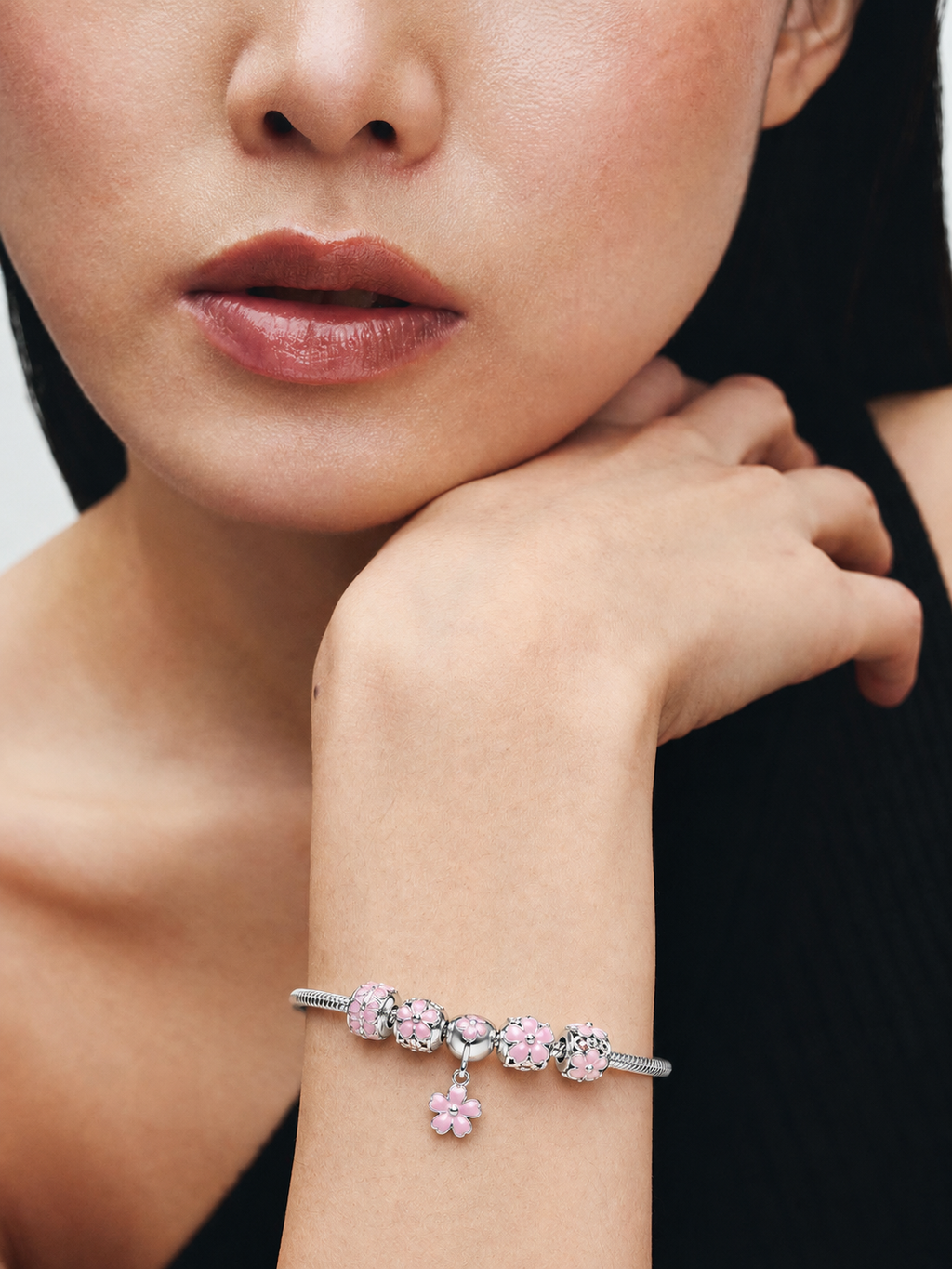 Pink Flower Charm Bracelet