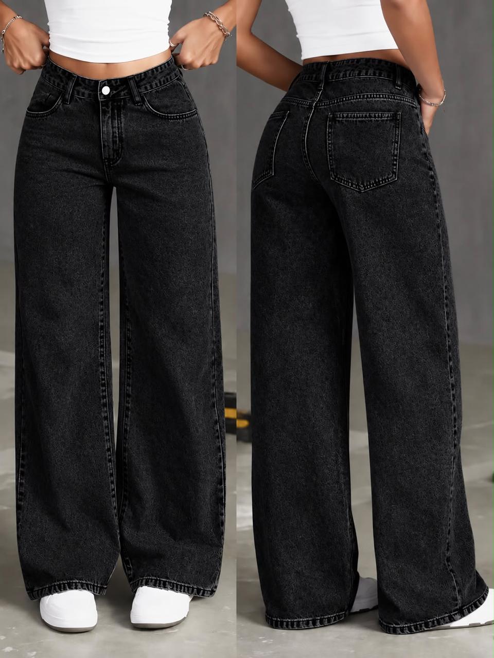 Women's high-waist wide-leg jeans in black