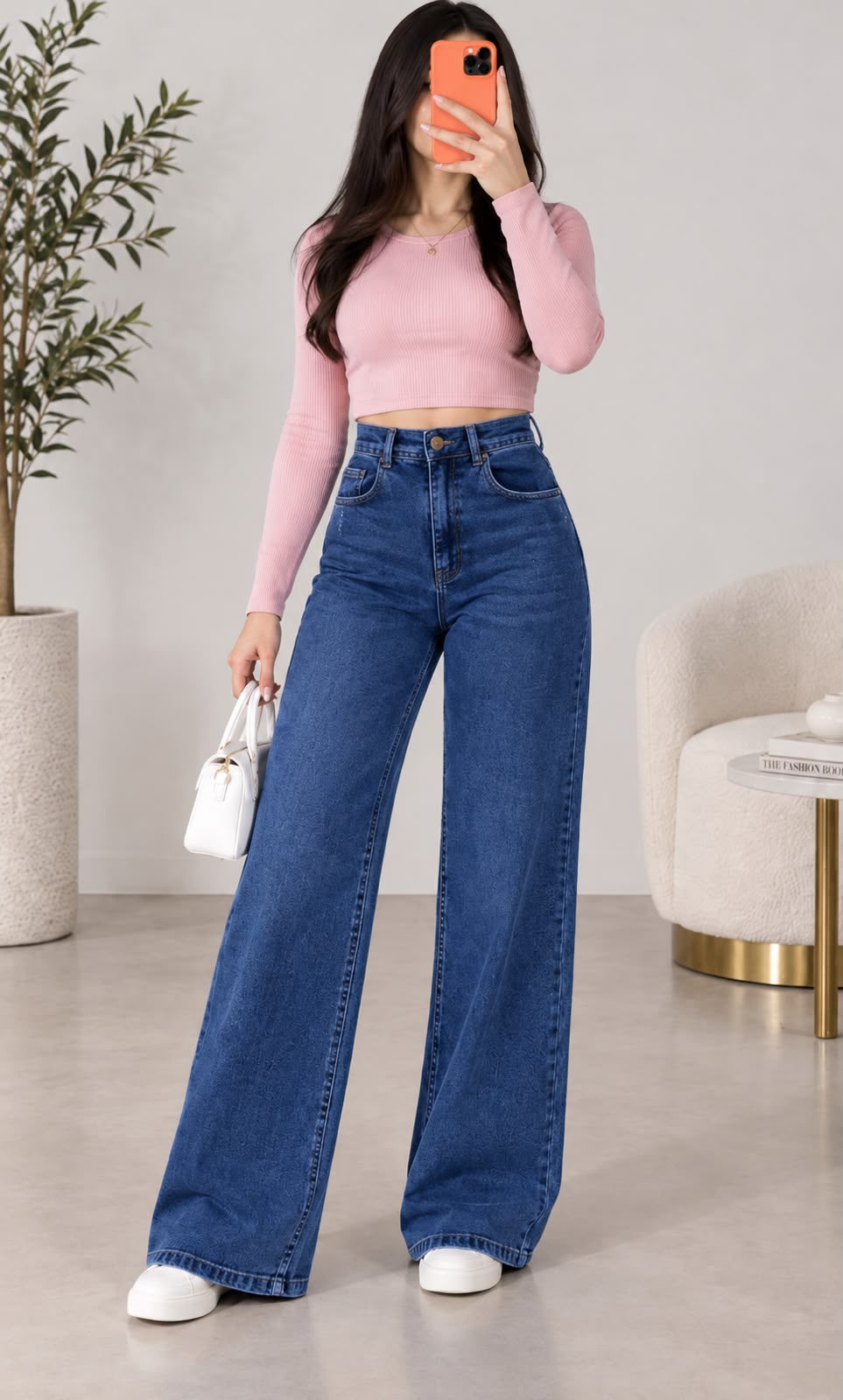 Women's high-waist wide-leg jeans in blue