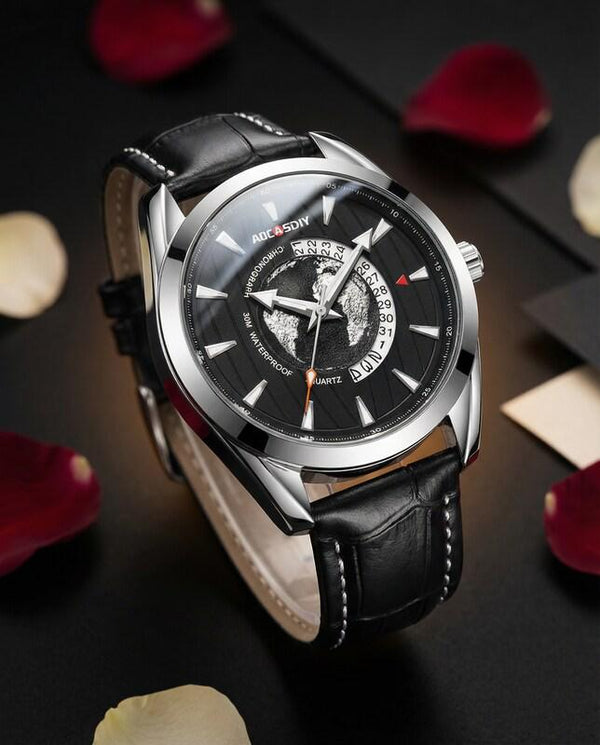 Black Leather Casual Watch