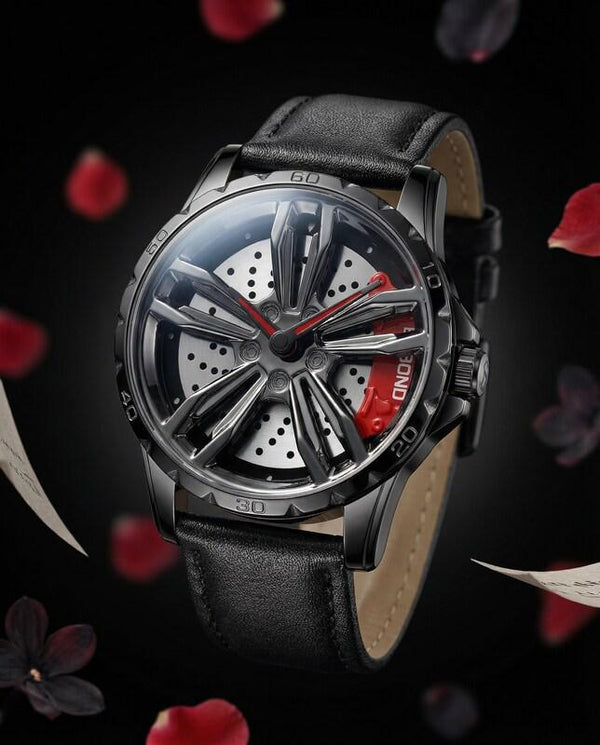 Black Leather Sport Watch