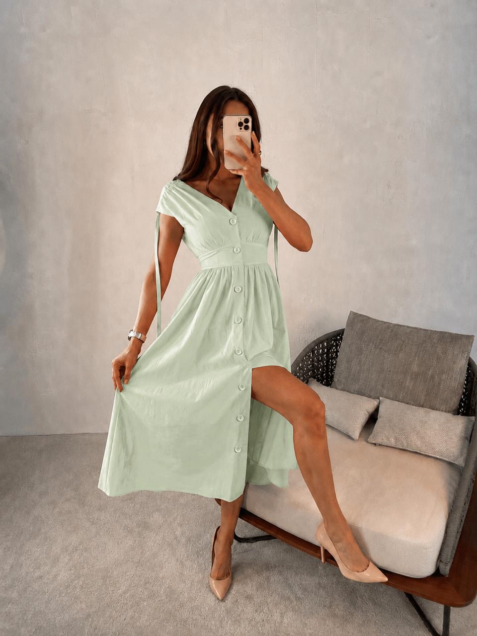 Parisienne Button-Front Midi Dress - Sage Green
