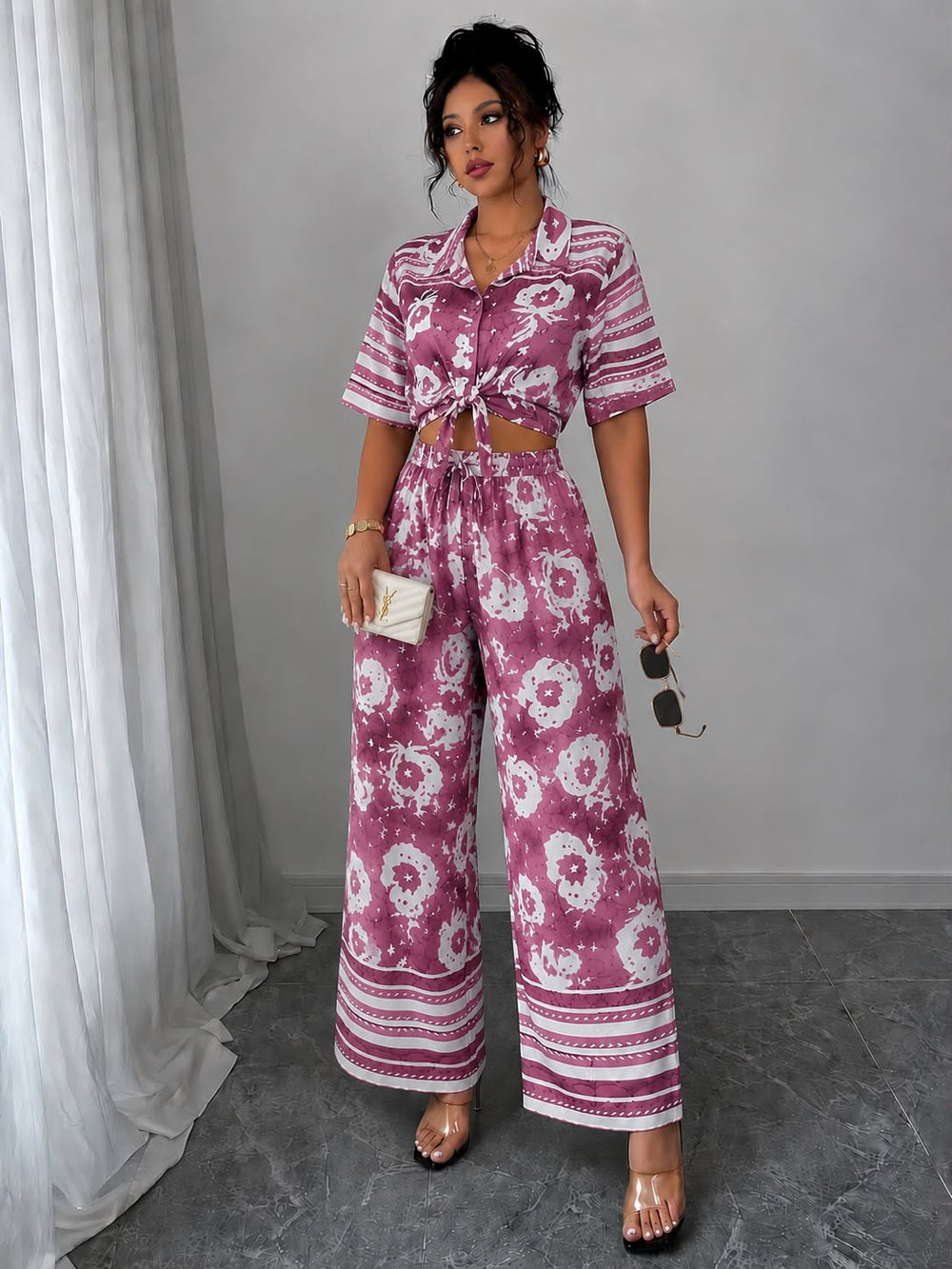 Floral co-ord set - Navy with purple floral print