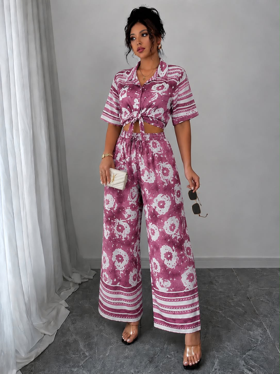 Floral co-ord set - Navy with purple floral print