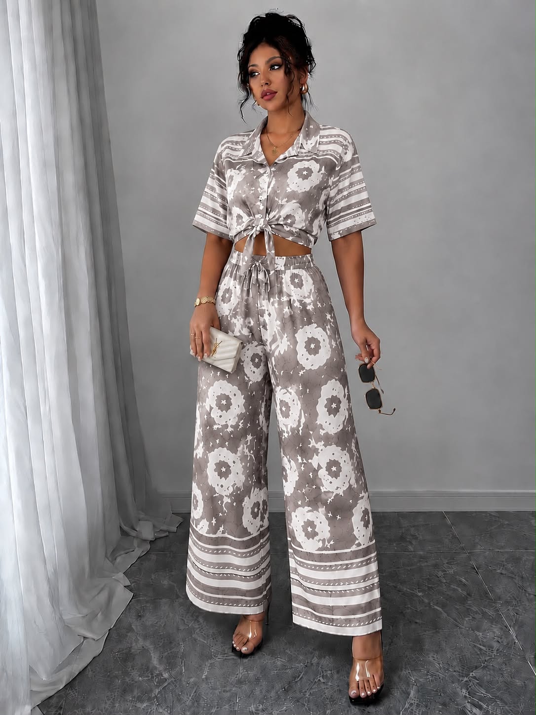 Floral co-ord set - Black with white floral print