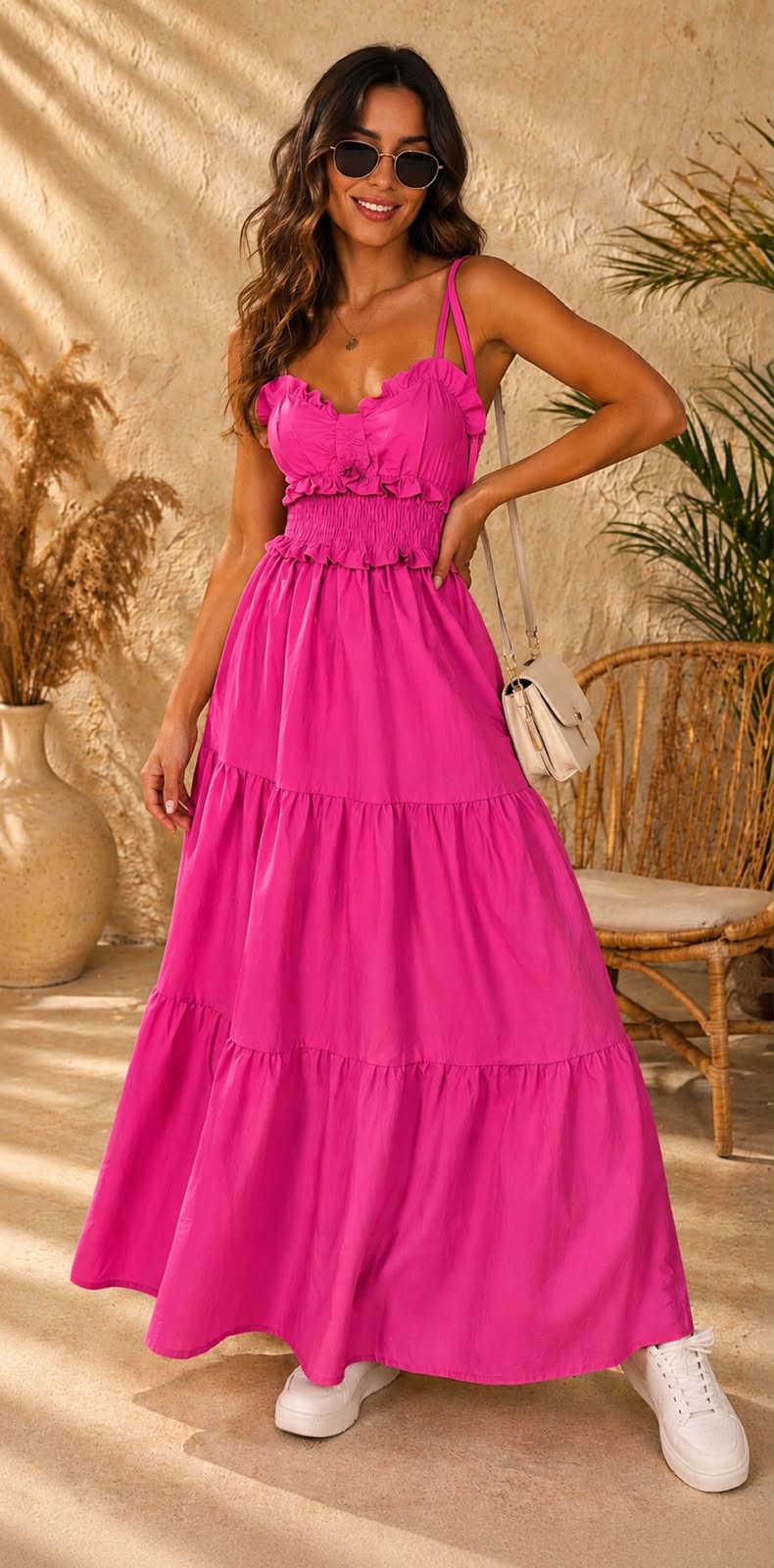 Ruffle Cami Maxi - Hot Pink