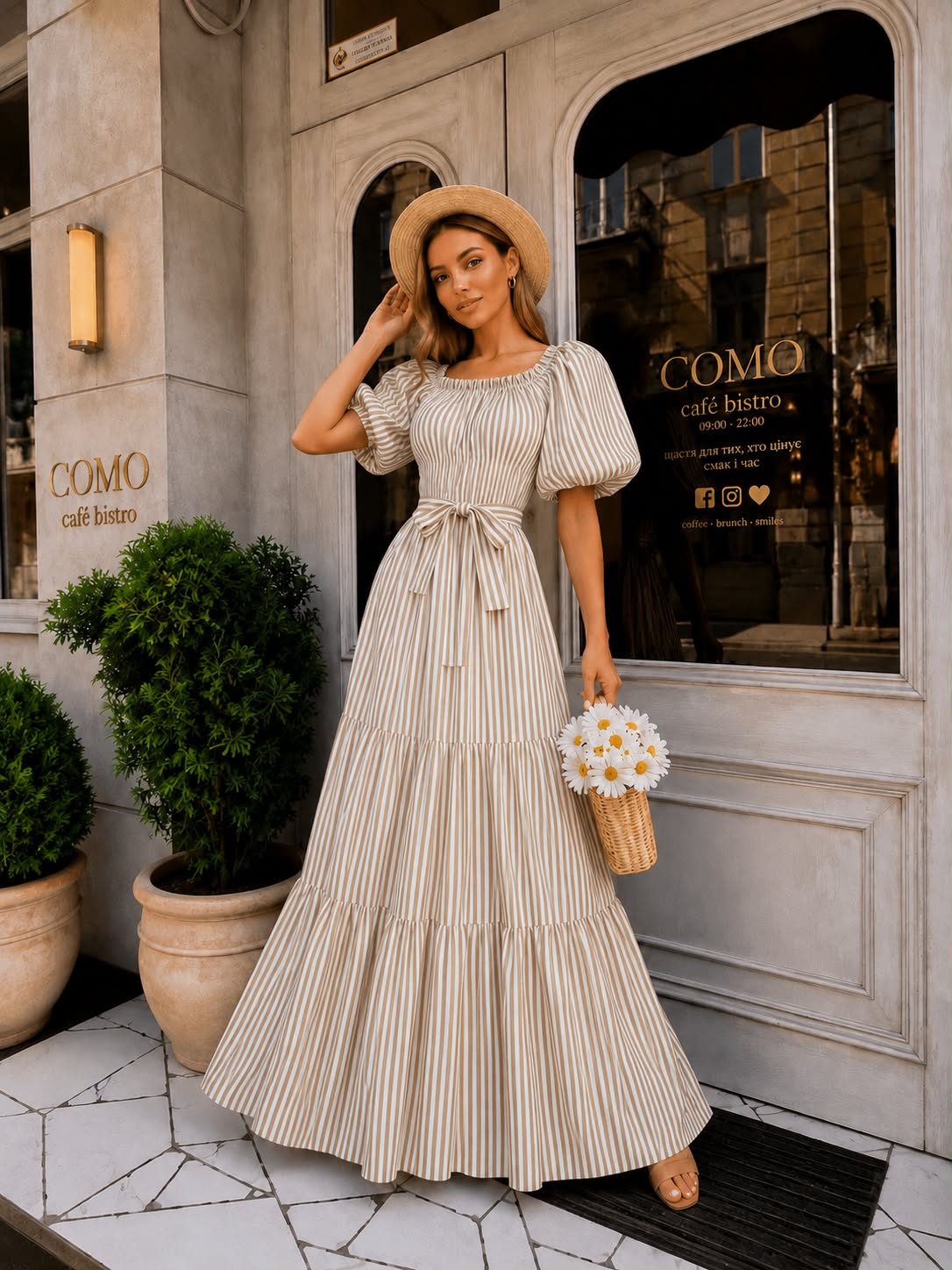 Puff-Sleeve Striped Maxi - Blue Stripe
