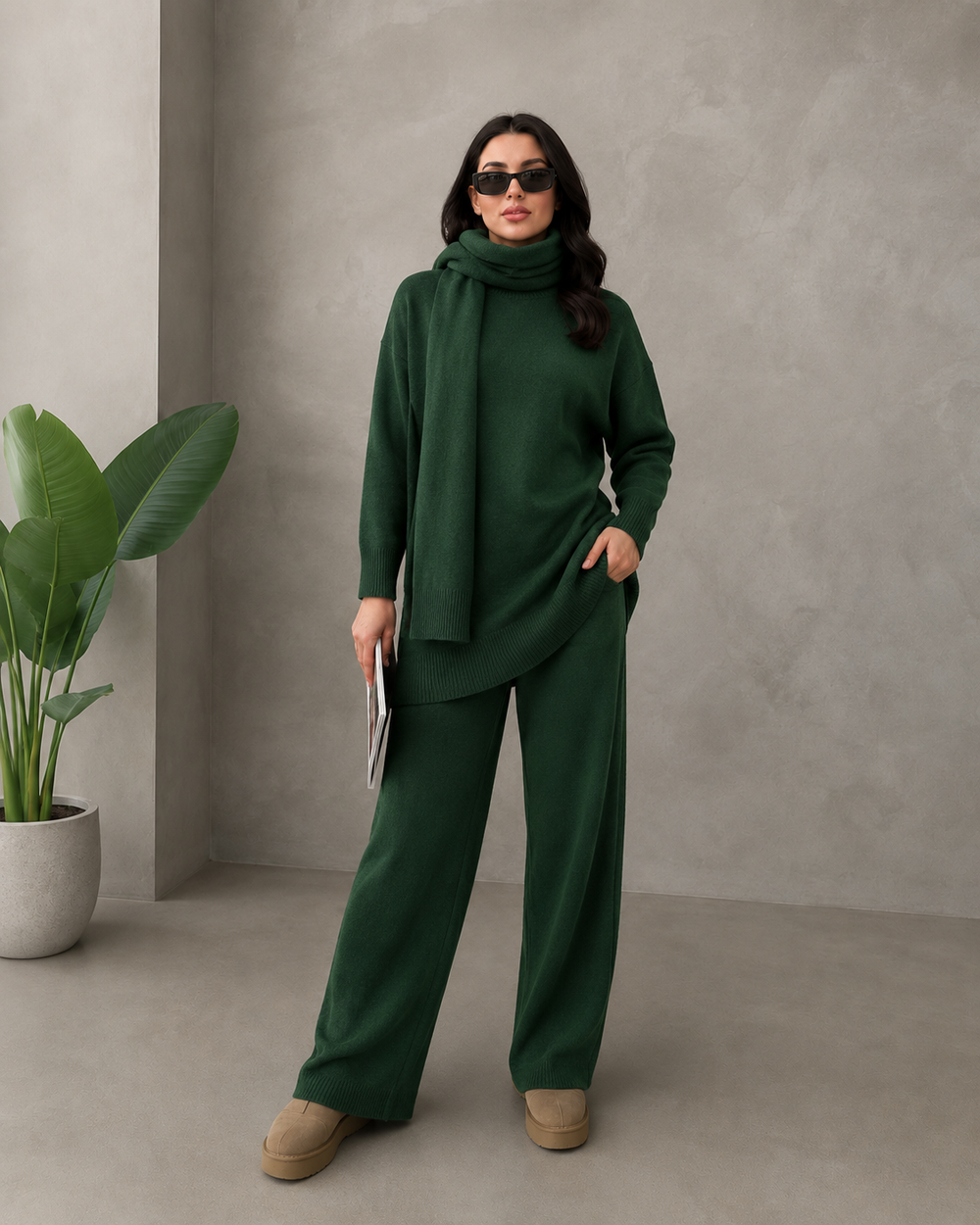 Aspen 3-Piece Knit Set — Sweater, Wide-Leg Pants & Scarf