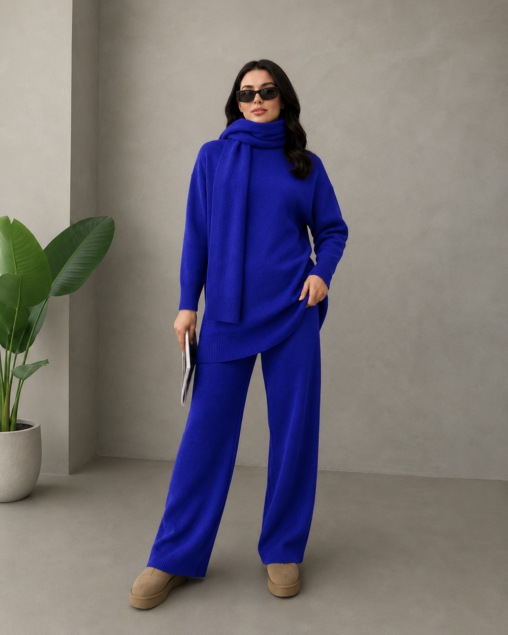 Aspen 3-Piece Knit Set — Sweater, Wide-Leg Pants & Scarf