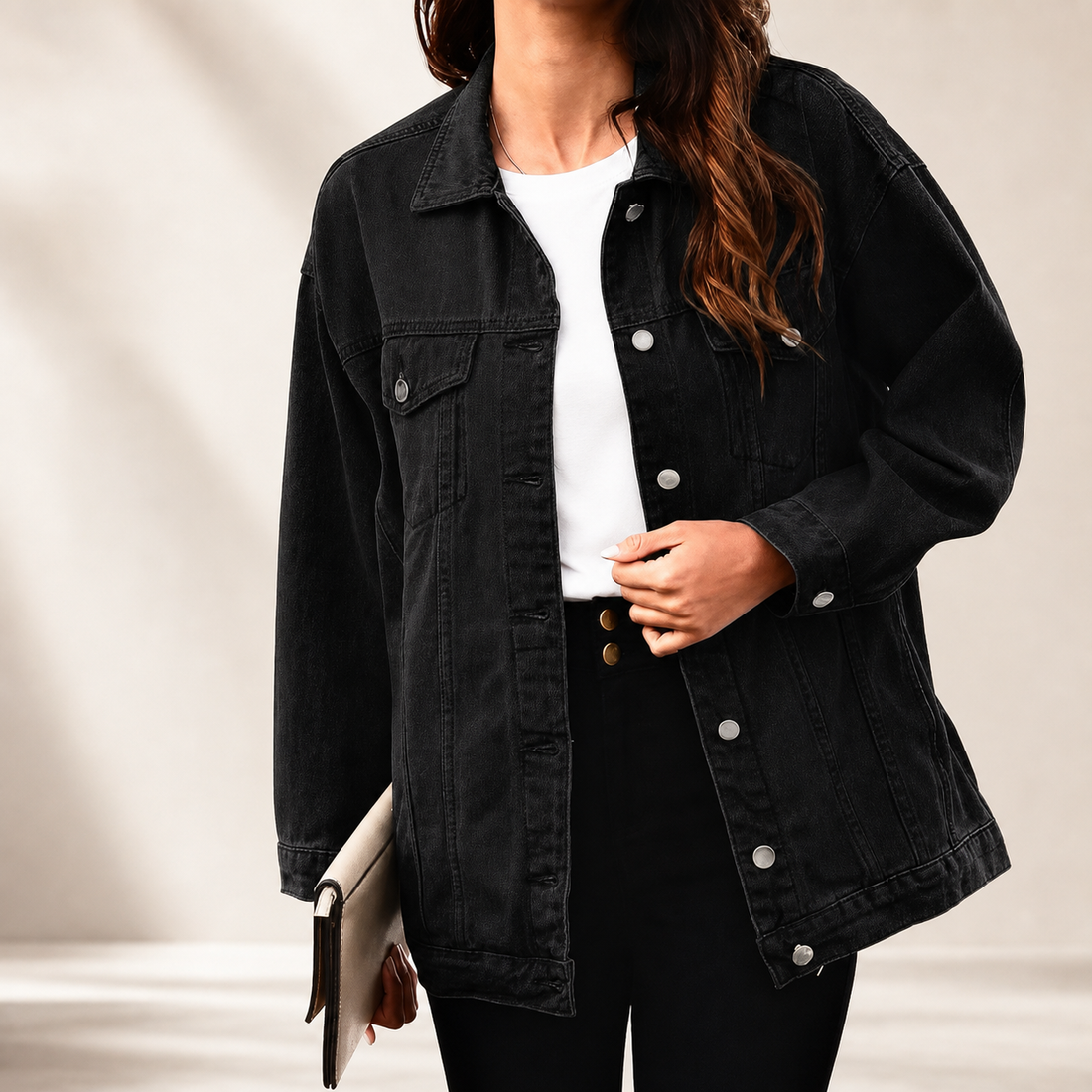 Black oversized denim jacket