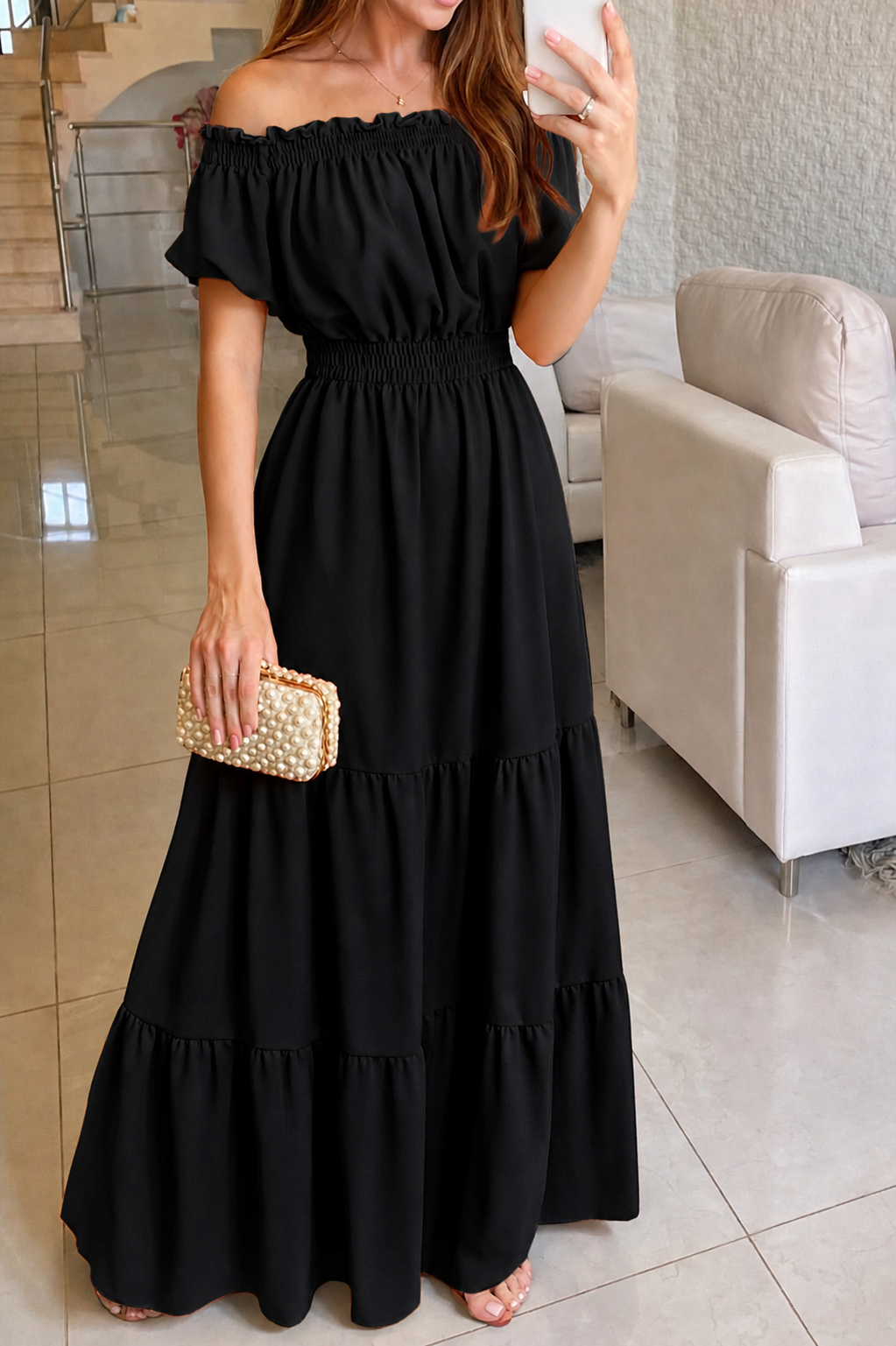 Riviera Off-Shoulder Tiered Maxi Dress