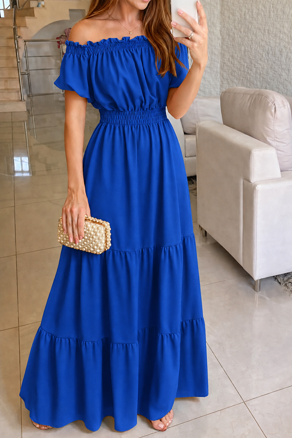 Riviera Off-Shoulder Tiered Maxi Dress