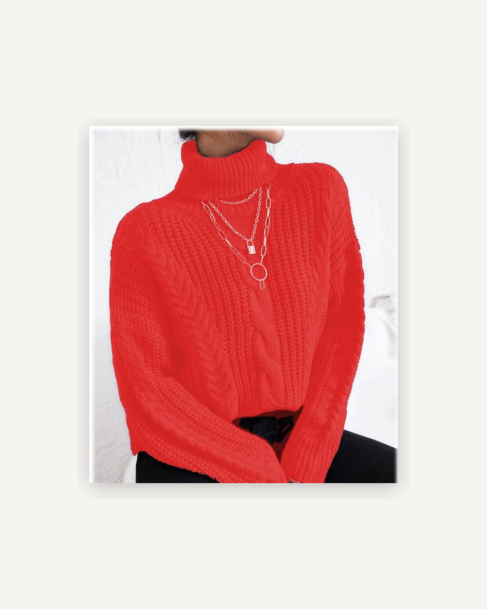 Women's chunky cable knit turtleneck in red