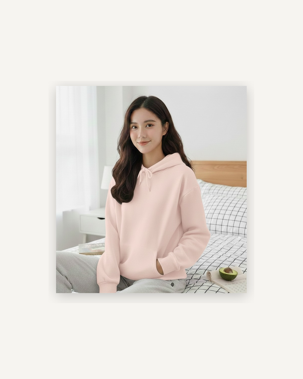 Women's cotton hoodie in blush pink
