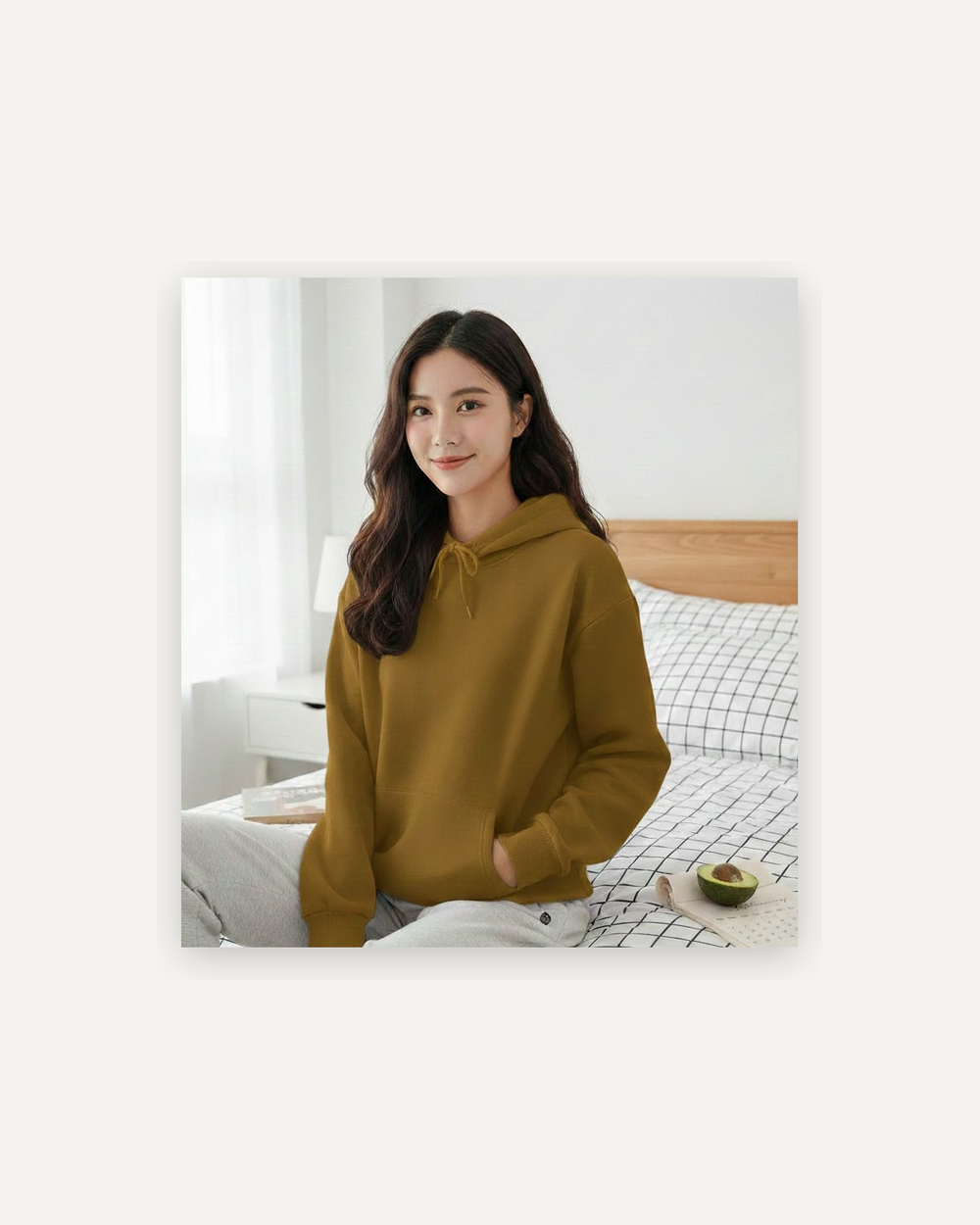 Women's cotton hoodie in mustard brown