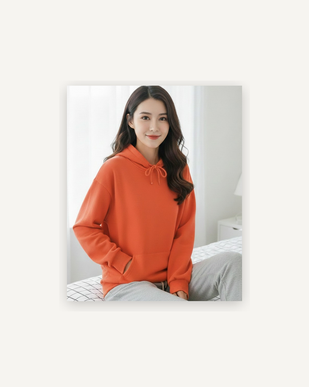 Women's cotton hoodie in orange