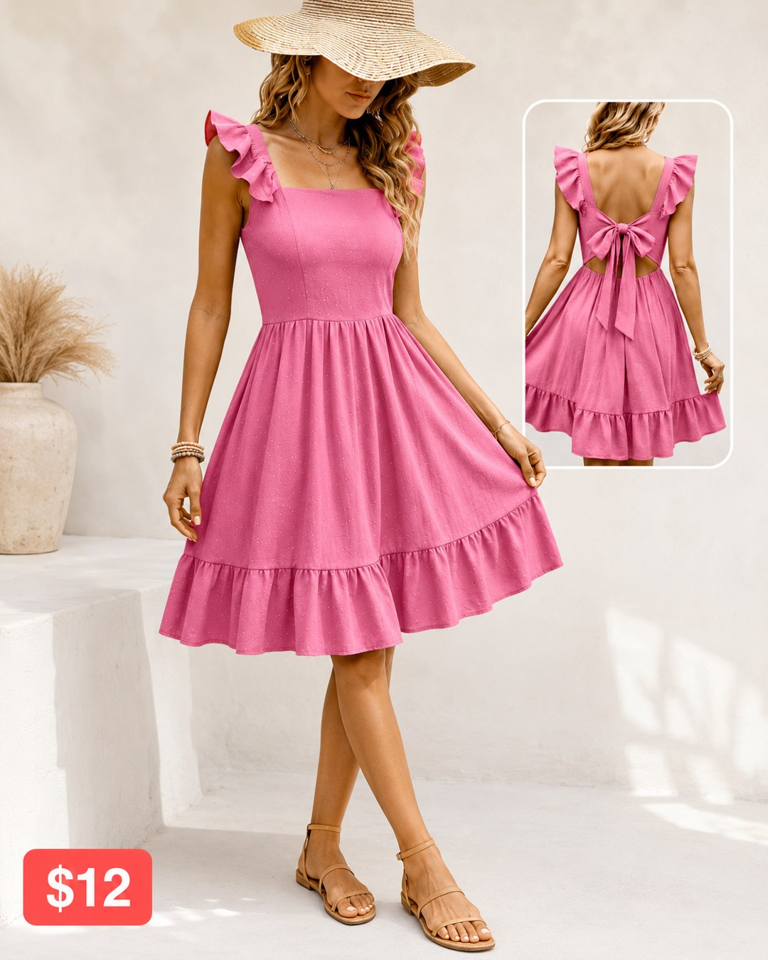 Ruffle Strap Smocked Tiered Mini Dress