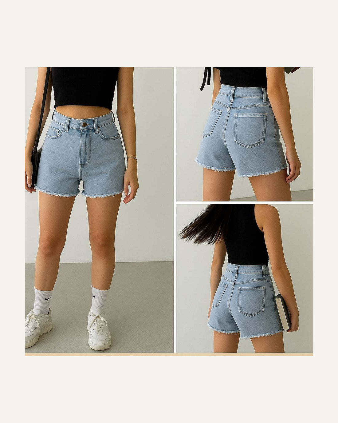 High waist denim shorts in light blue