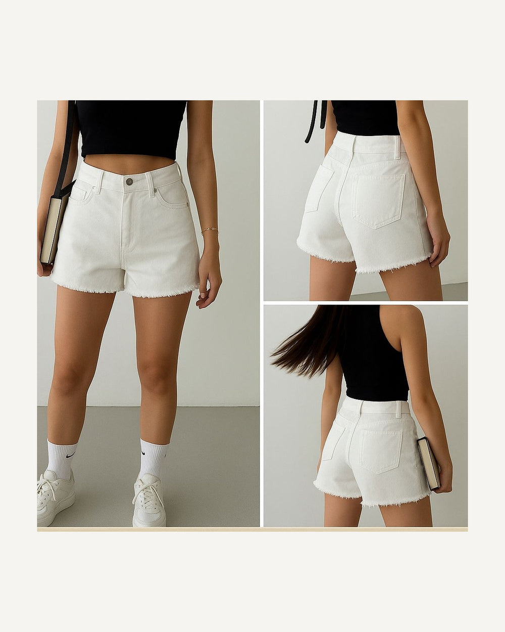 High waist denim shorts in white