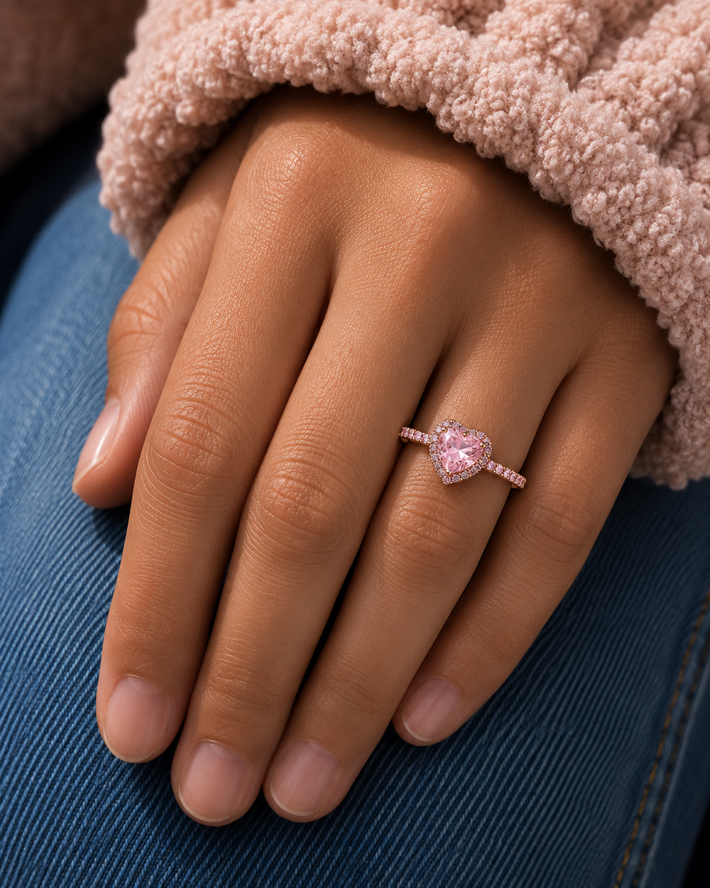 Pink Heart Halo Ring