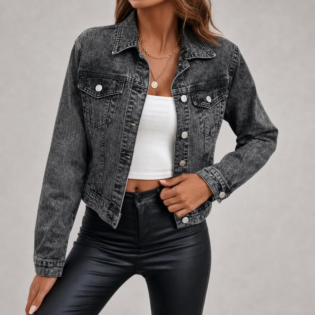 Charcoal cropped denim jacket