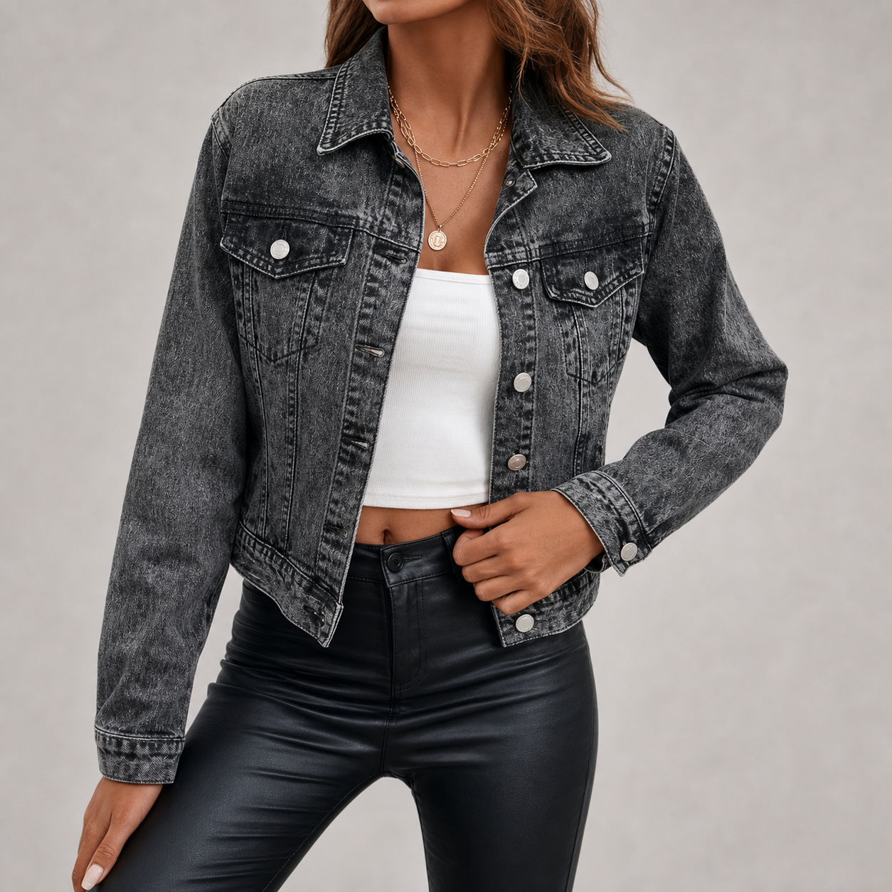Charcoal cropped denim jacket