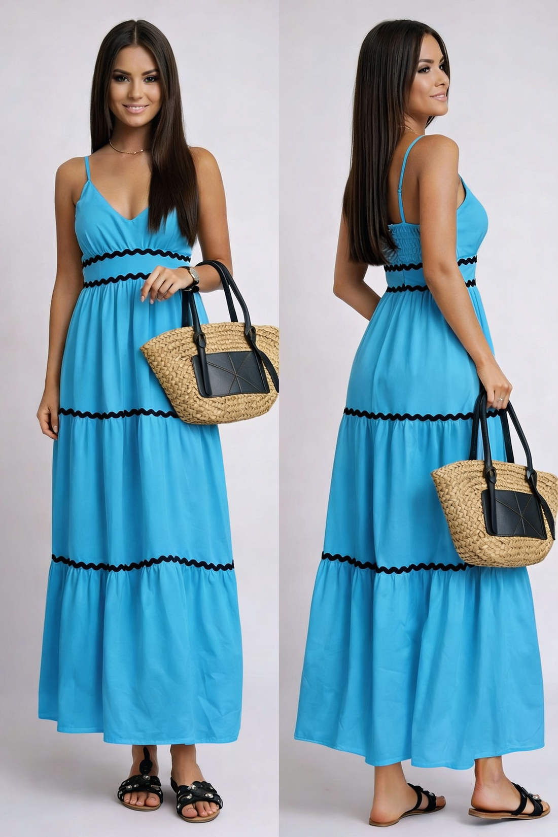 Summer Maxi Dress - Blue, front and back