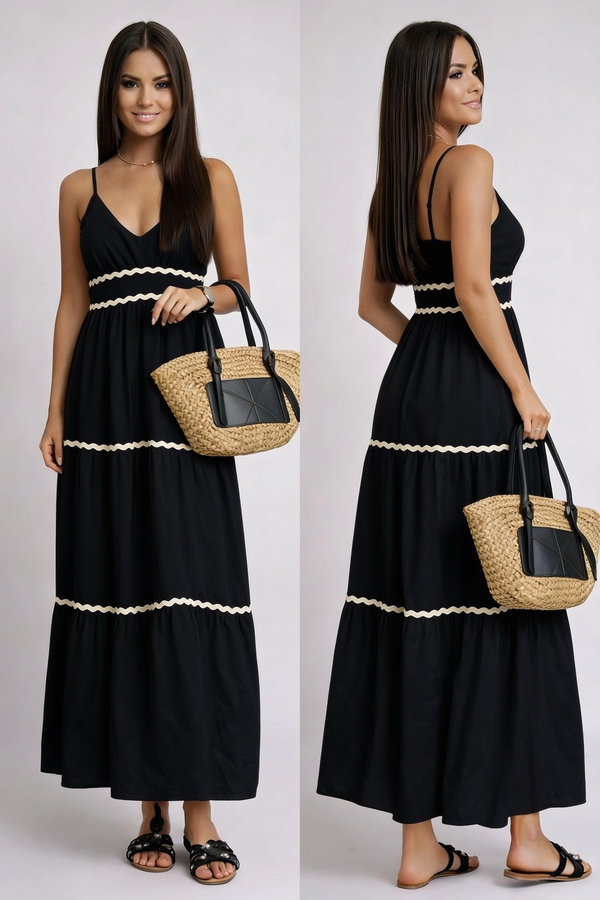 Summer Maxi Dress - Black, front and back
