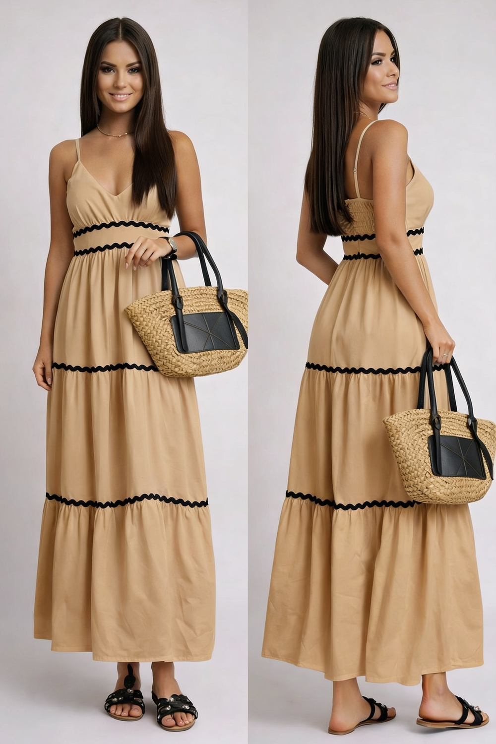 Summer Maxi Dress - Beige, front and back