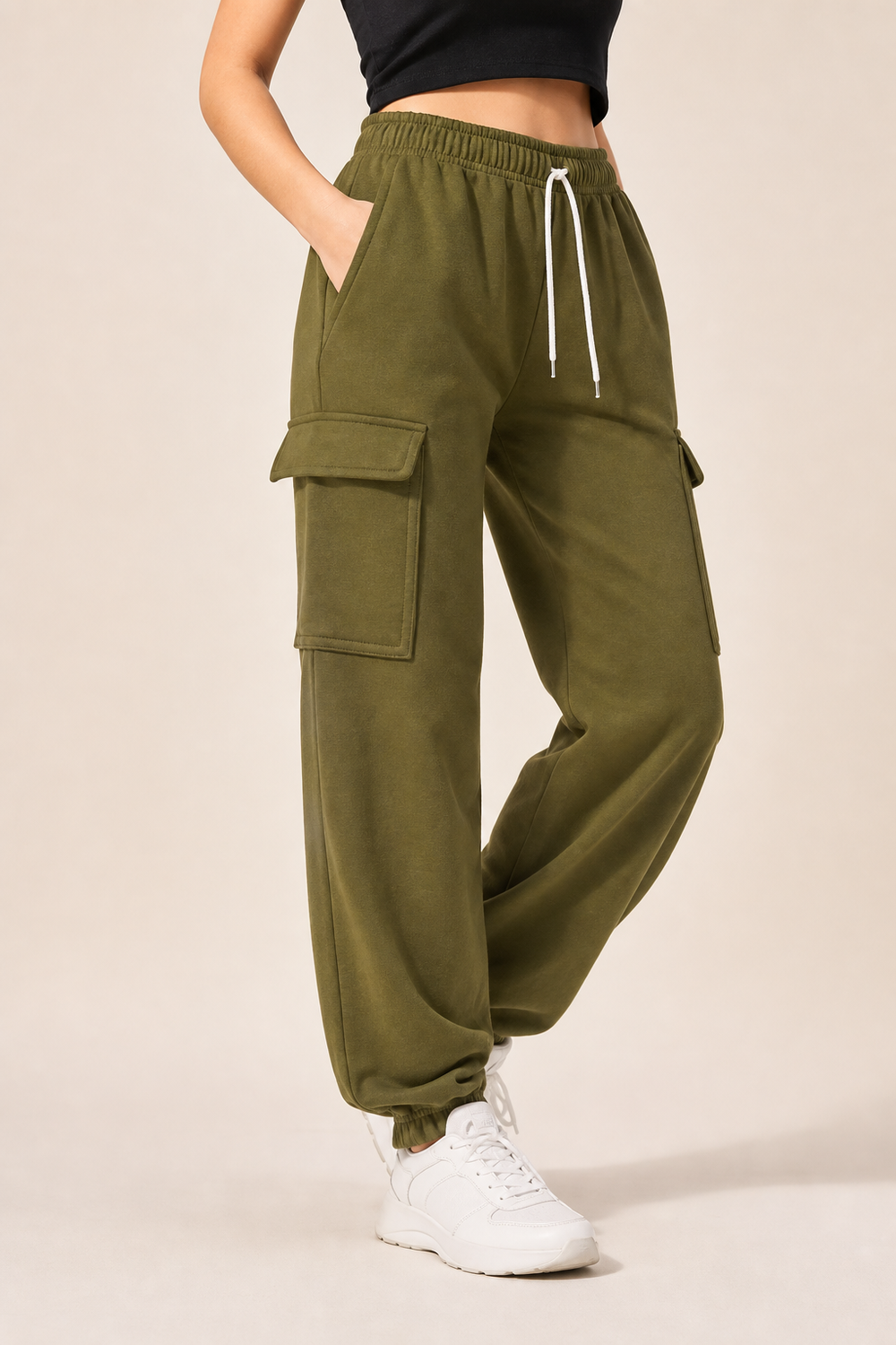 Women's Cargo Jogger Sweatpants - Camel