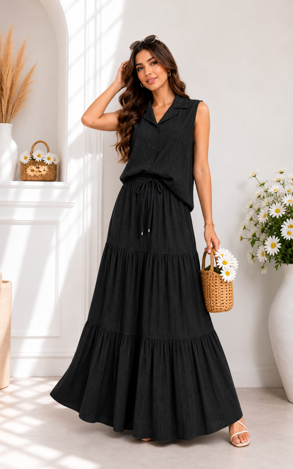 Black tiered maxi two-piece set