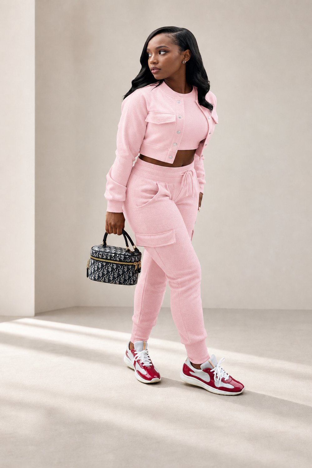 Women's 3-piece cropped jacket and jogger lounge set, second colorway