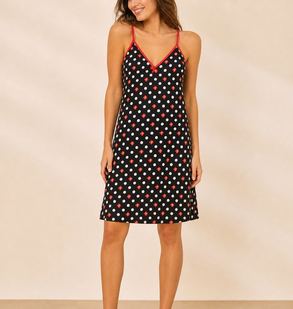 Red floral dot printed slip dress