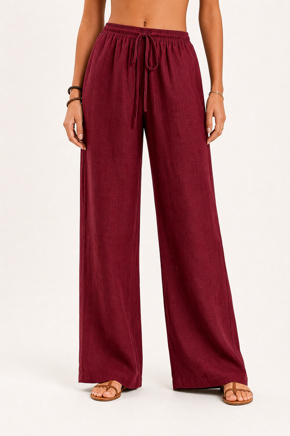 Linen Pants in Burgundy Red