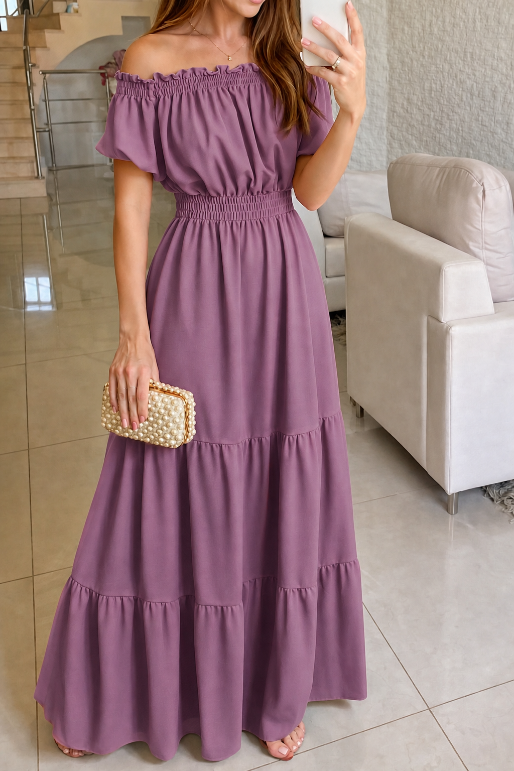 Riviera Off-Shoulder Tiered Maxi Dress