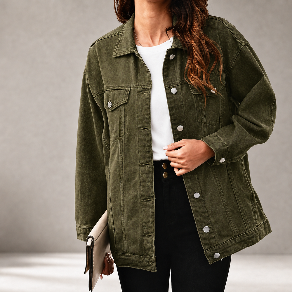 Army green oversized denim jacket
