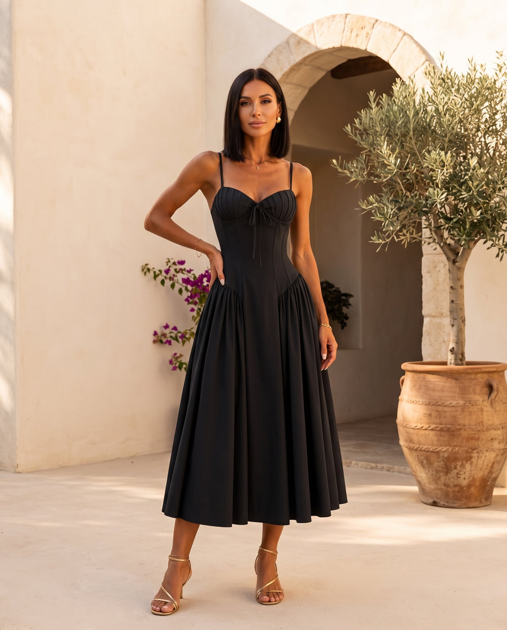 Black sweetheart corset midi dress
