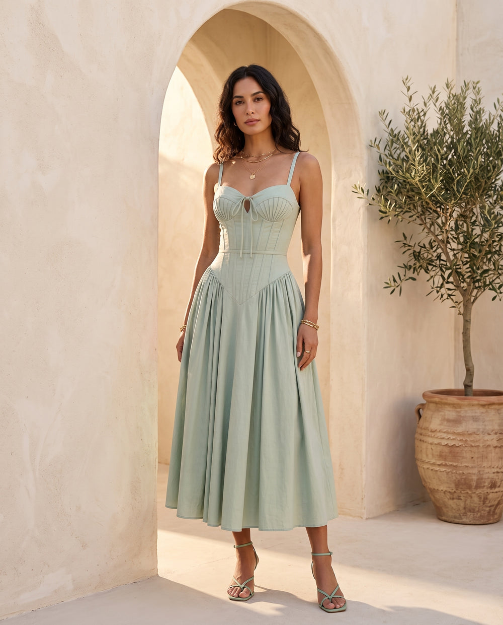 Mint sweetheart corset midi dress