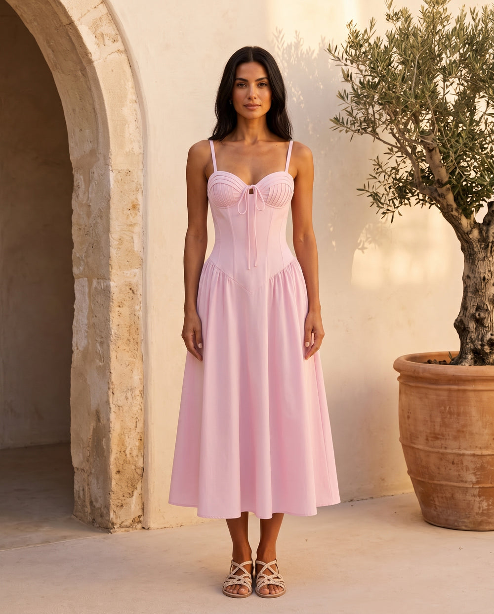 Pink sweetheart corset midi dress