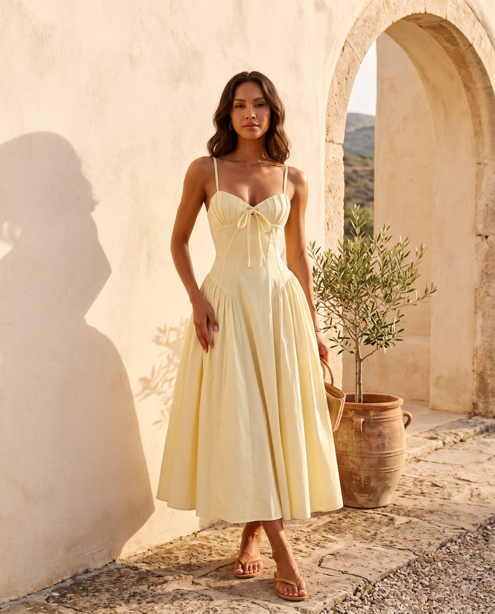 Butter Yellow sweetheart corset midi dress