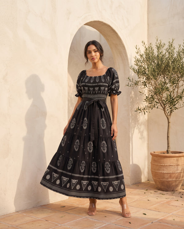Black Bandana off-shoulder smocked maxi dress