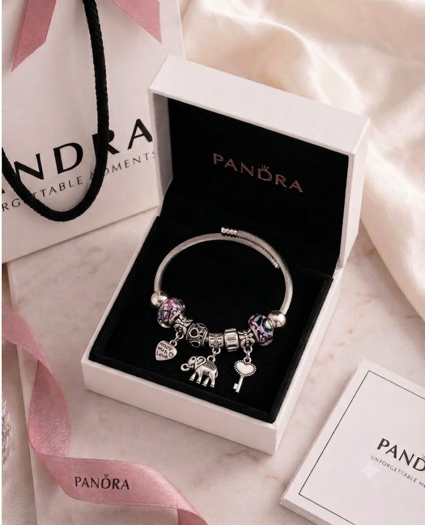 Purple Murano Charm Bangle Bracelet
