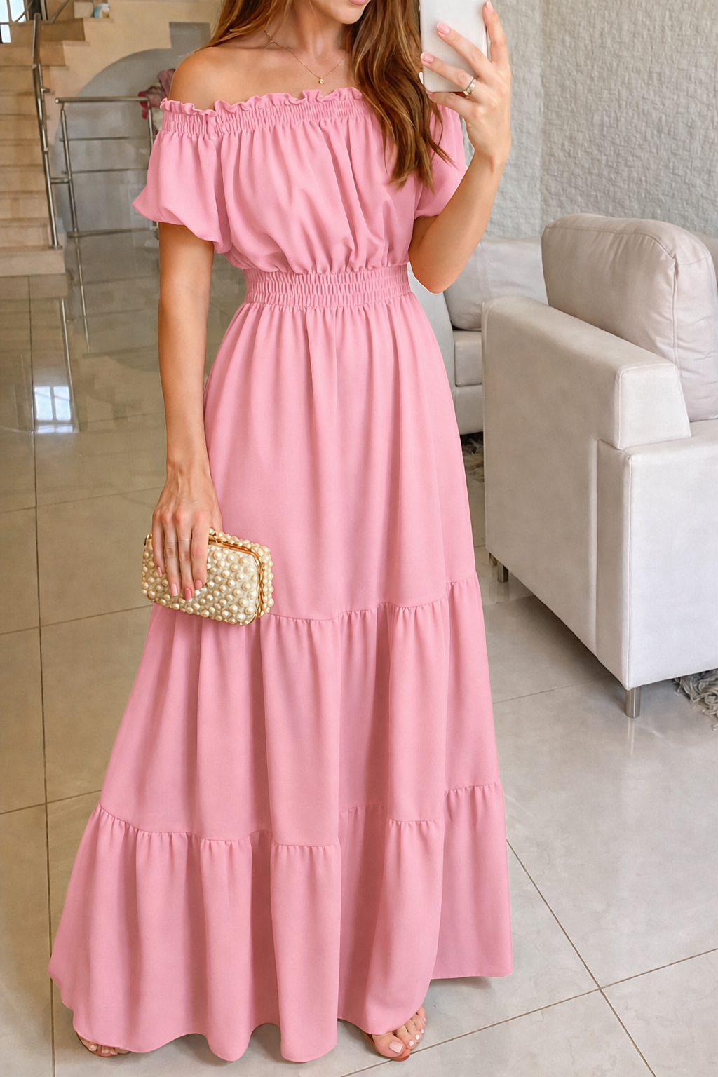Riviera Off-Shoulder Tiered Maxi Dress